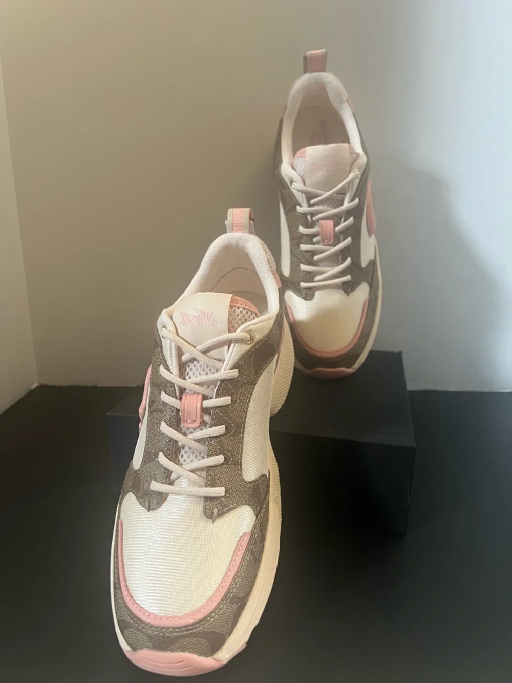Coach White, Brown & Pink Signature Platform Sneakers - Picture 11 of 11
